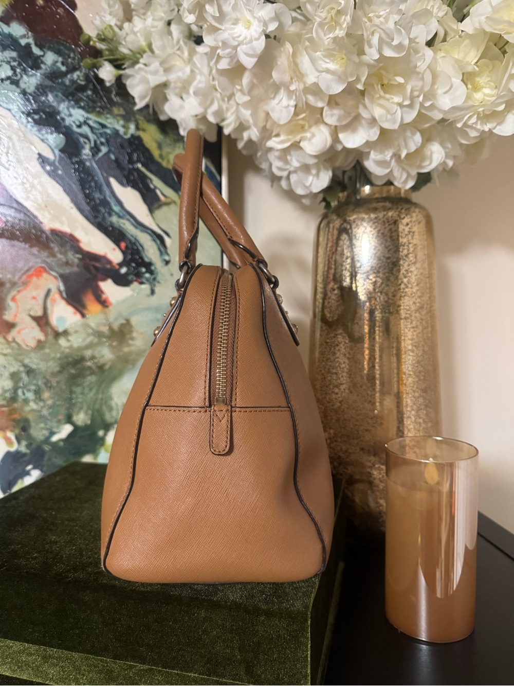 Michael Kors Caramel Brown Saffiano Dome Satchel - Picture 2 of 7